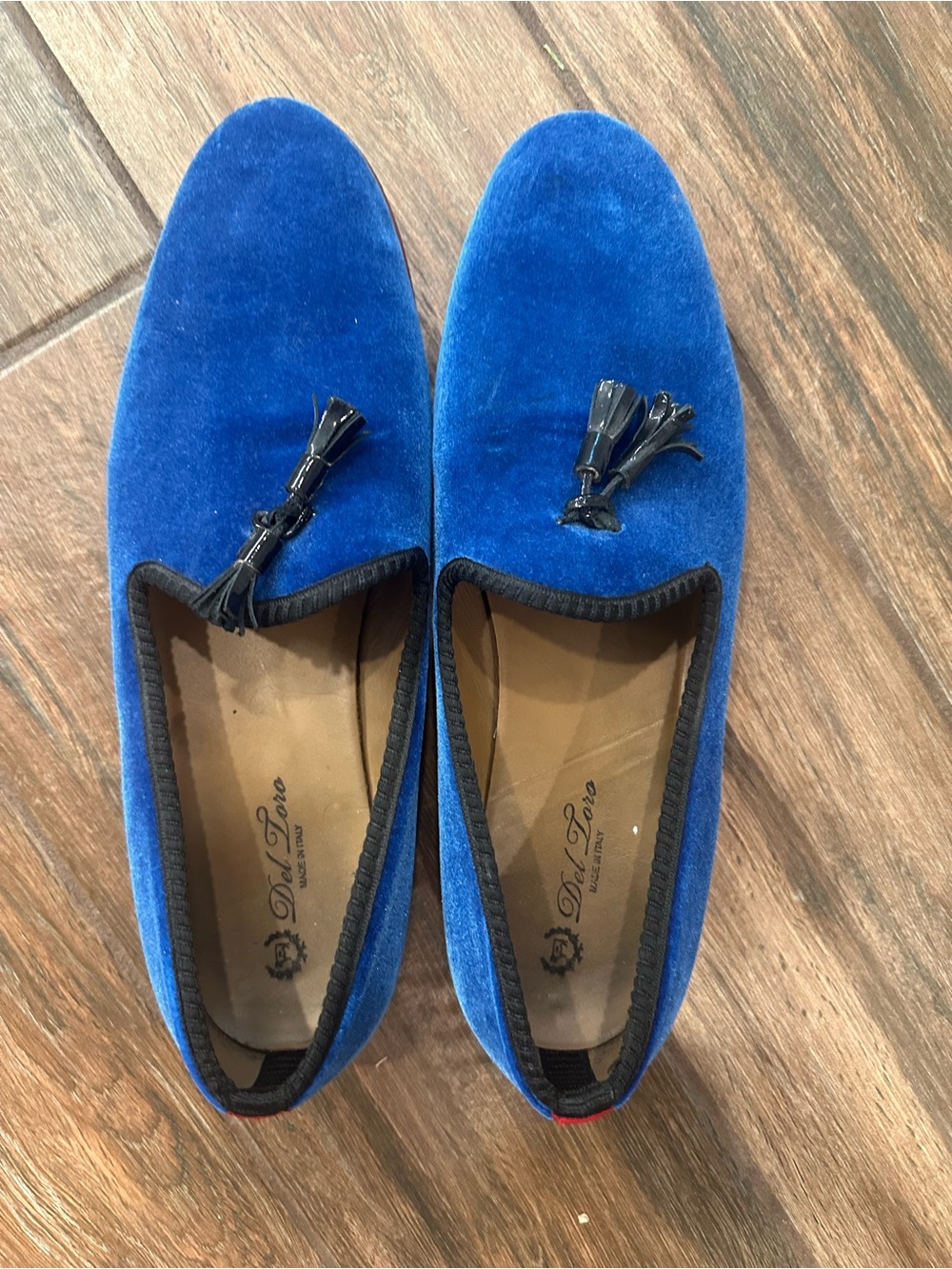 Del Toro Royal Blue Velvet Tassel Slip-Ons